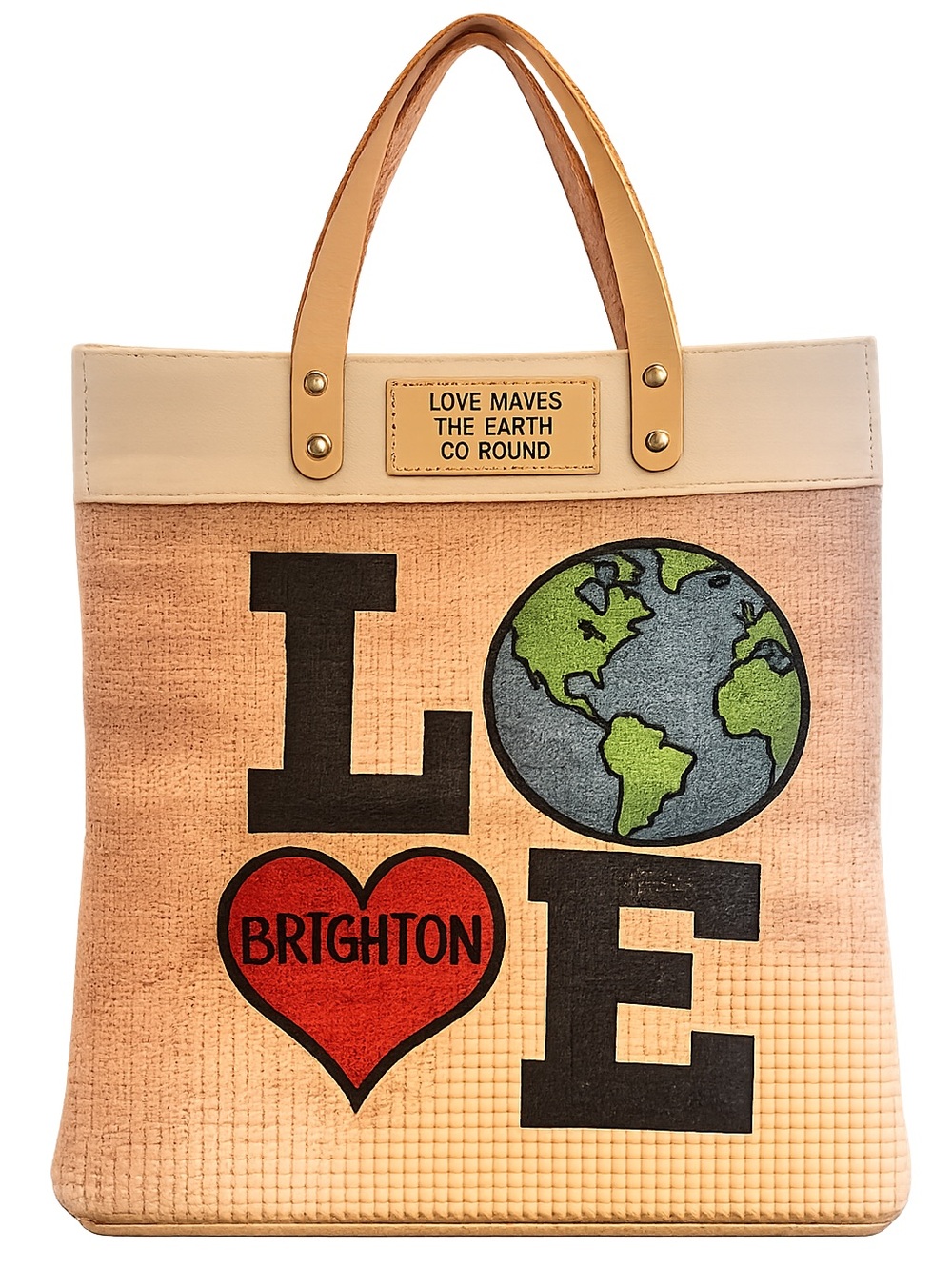 Brighton Canvas Tote with Earth and Red Heart Graphic